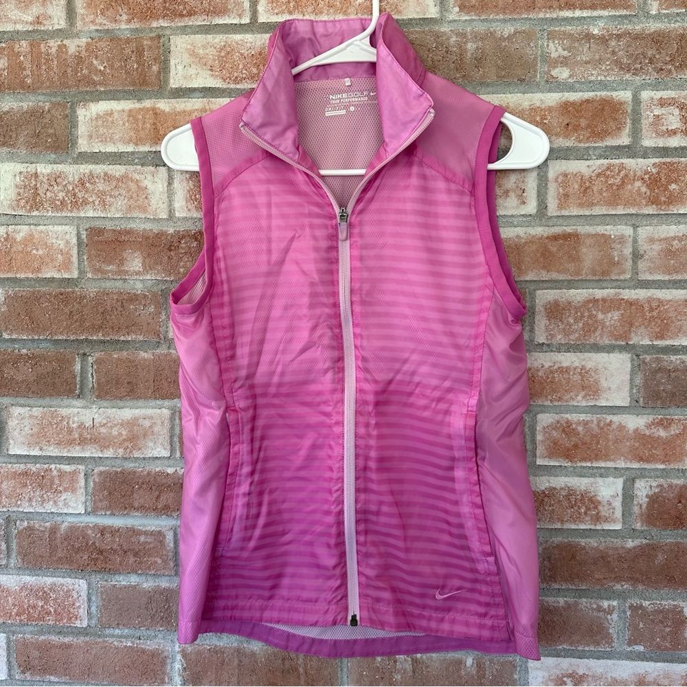 Nike Golf Tour Performance Zip Up Vest Women’s Small Pink Striped Dri Fit